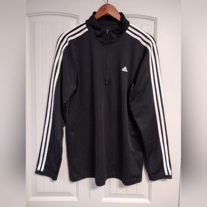Adidas Men's 1/4 Zip Long Sleeve Pullover Black 3 Stripes Large